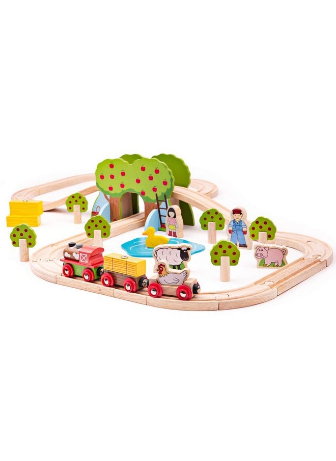 Bigjigs Rail, Farm Animals Wooden Train Set, Wooden Toys, 44 Piece Train Set, Wooden Train Track, Farm Toys, Wooden Toys for 3 Year Olds, Farm Set