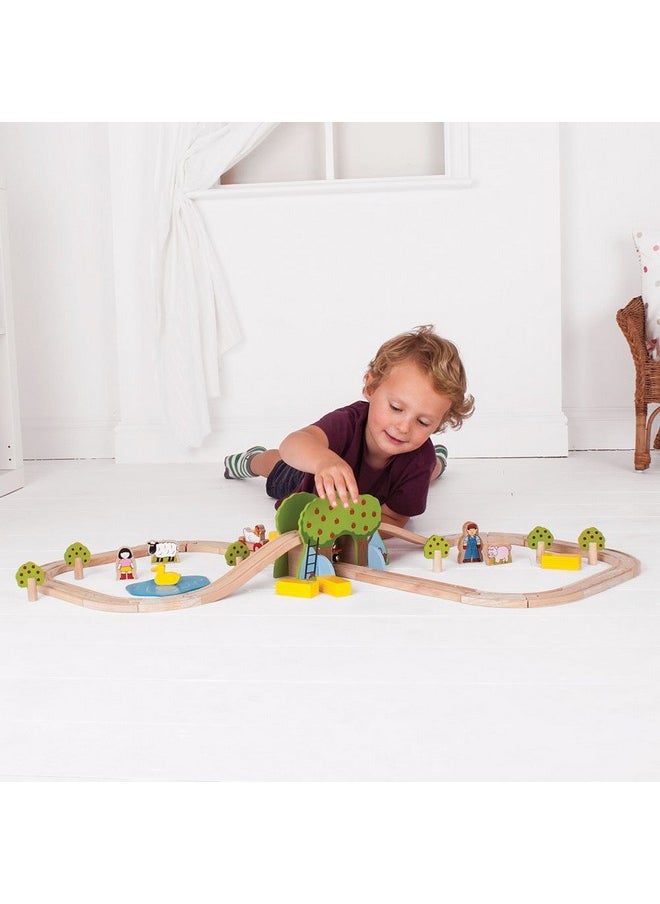 Bigjigs Rail, Farm Animals Wooden Train Set, Wooden Toys, 44 Piece Train Set, Wooden Train Track, Farm Toys, Wooden Toys for 3 Year Olds, Farm Set
