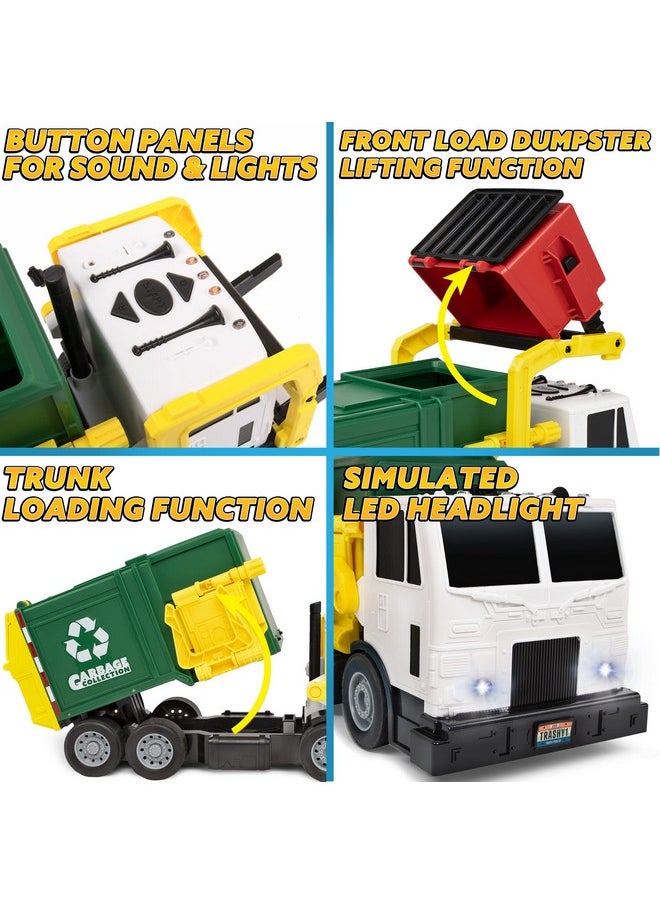 JOYIN Large Friction Powered Garbage Truck Toy Set, Includes Dumpster, Trash Bins, and Learning Cards for Kids
