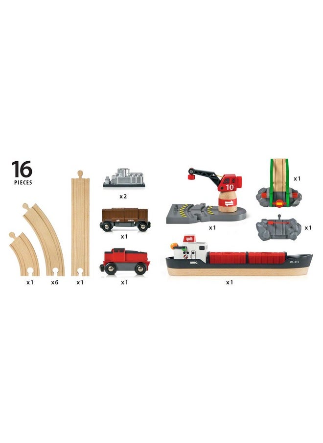 BRIO World - 33061 Cargo Harbor Set | 16-Piece Train Set with Accessories Wooden Tracks | Ideal Gift for Kids Aged 3+ | Certified Sustainable Materials