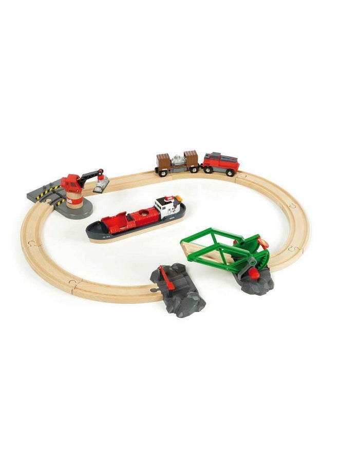 BRIO World - 33061 Cargo Harbor Set | 16-Piece Train Set with Accessories Wooden Tracks | Ideal Gift for Kids Aged 3+ | Certified Sustainable Materials