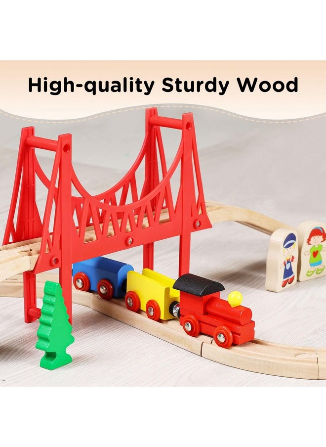 SainSmart Jr. Wooden Train Set - Interactive Police Playset for Kids | Building Toy with Train, Figures & Accessories | Compatible with Brio, Thomas, Melissa and Doug | Educational STEM Gift (Village)