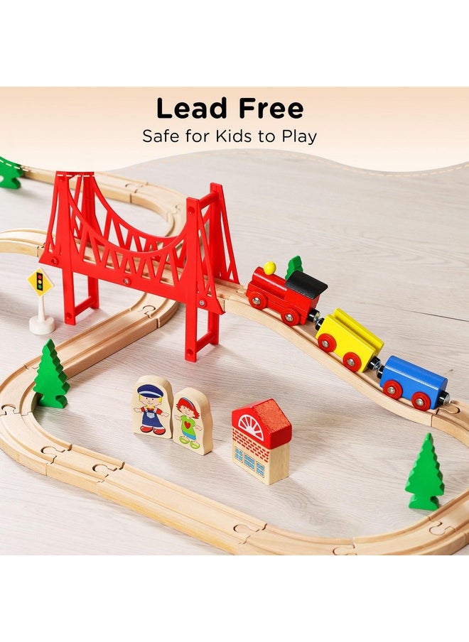 SainSmart Jr. Wooden Train Set - Interactive Police Playset for Kids | Building Toy with Train, Figures & Accessories | Compatible with Brio, Thomas, Melissa and Doug | Educational STEM Gift (Village)