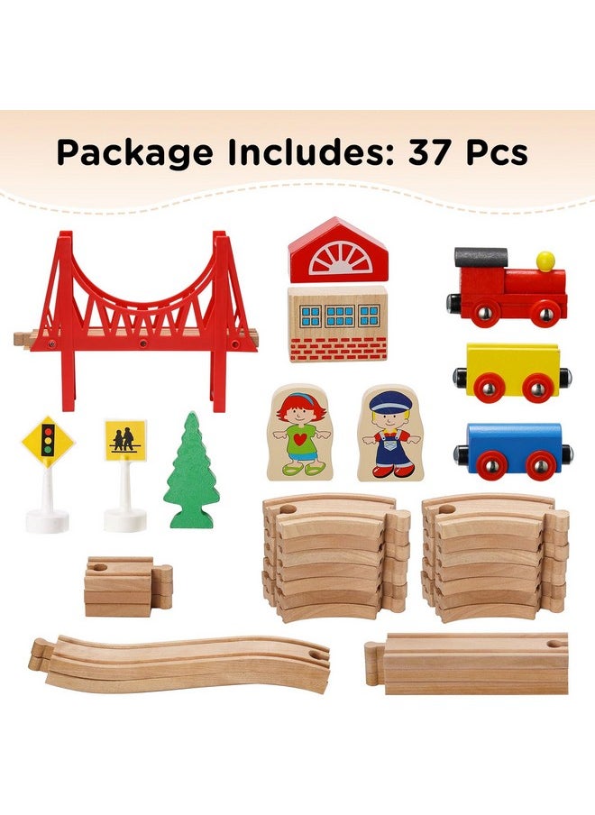 SainSmart Jr. Wooden Train Set - Interactive Police Playset for Kids | Building Toy with Train, Figures & Accessories | Compatible with Brio, Thomas, Melissa and Doug | Educational STEM Gift (Village)