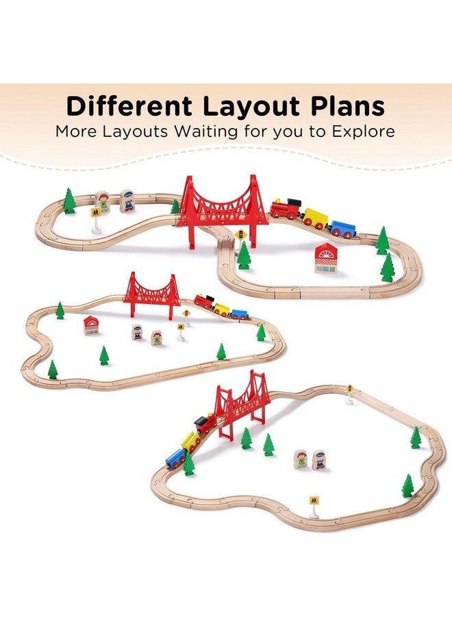 SainSmart Jr. Wooden Train Set - Interactive Police Playset for Kids | Building Toy with Train, Figures & Accessories | Compatible with Brio, Thomas, Melissa and Doug | Educational STEM Gift (Village)