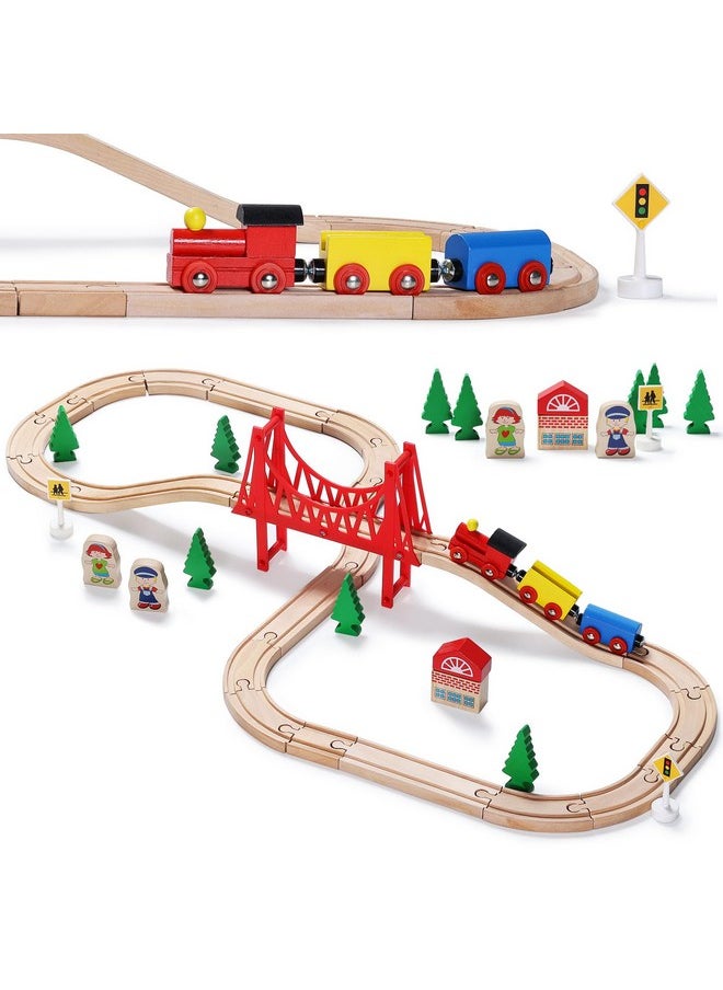 SainSmart Jr. Wooden Train Set - Interactive Police Playset for Kids | Building Toy with Train, Figures & Accessories | Compatible with Brio, Thomas, Melissa and Doug | Educational STEM Gift (Village)