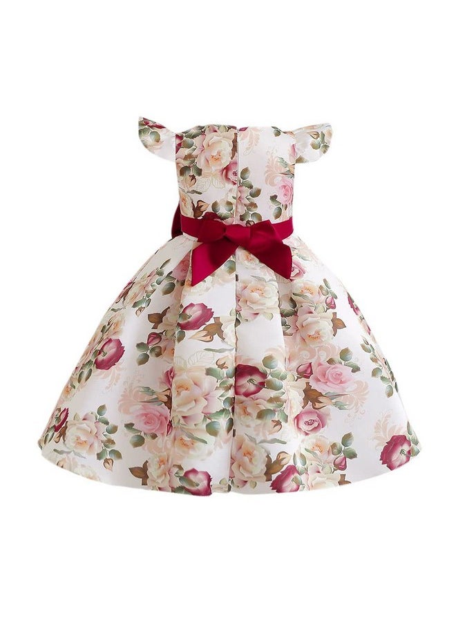 Hopscotch Girls Floral Print Party Knee-Length Dress In Red Color For Ages 2-3 Years