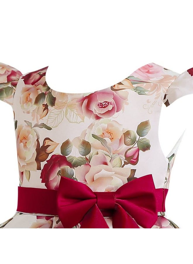 Hopscotch Girls Floral Print Party Knee-Length Dress In Red Color For Ages 2-3 Years