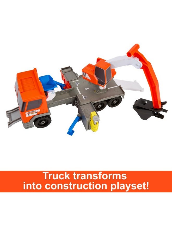 Matchbox Cars Playset, Action Drivers Transforming Excavator, Large Toy Truck, 1:64 Scale Construction Vehicle & 4 Accessories