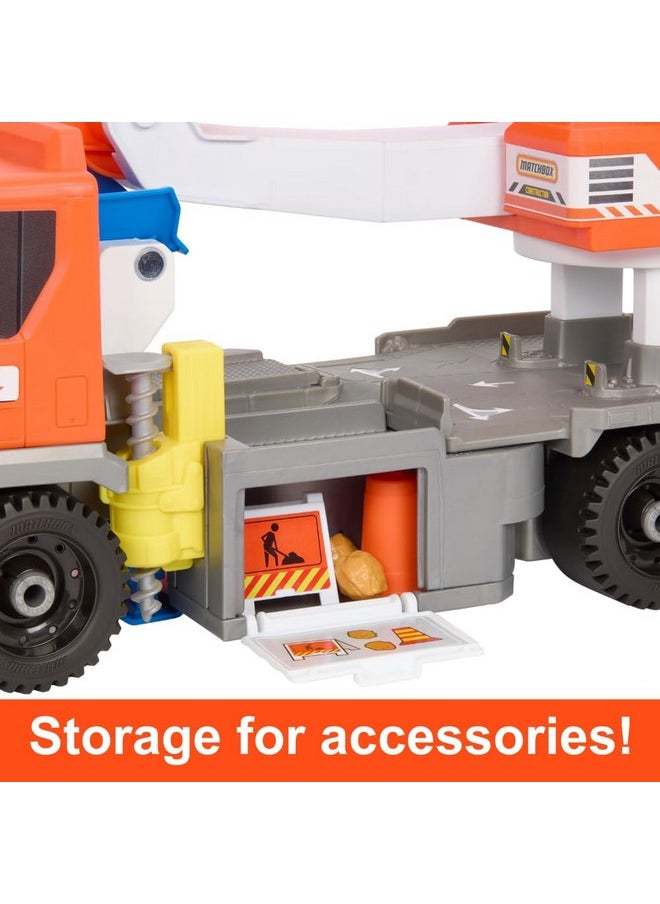 Matchbox Cars Playset, Action Drivers Transforming Excavator, Large Toy Truck, 1:64 Scale Construction Vehicle & 4 Accessories