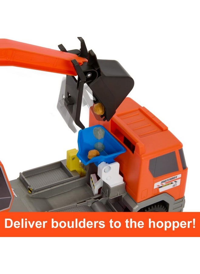 Matchbox Cars Playset, Action Drivers Transforming Excavator, Large Toy Truck, 1:64 Scale Construction Vehicle & 4 Accessories