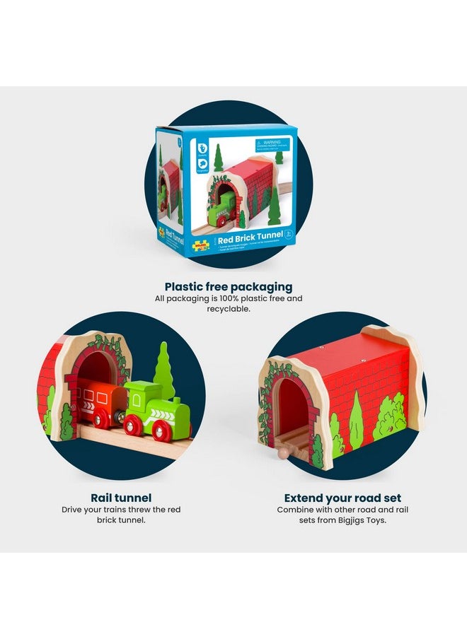 Bigjigs Rail Red Brick Tunnel, Wooden Toys, Train Set, Train Tunnel, Wooden Train Track Accessories, Bigjigs Accessories, Train Toys, Train Tunnel for Kids