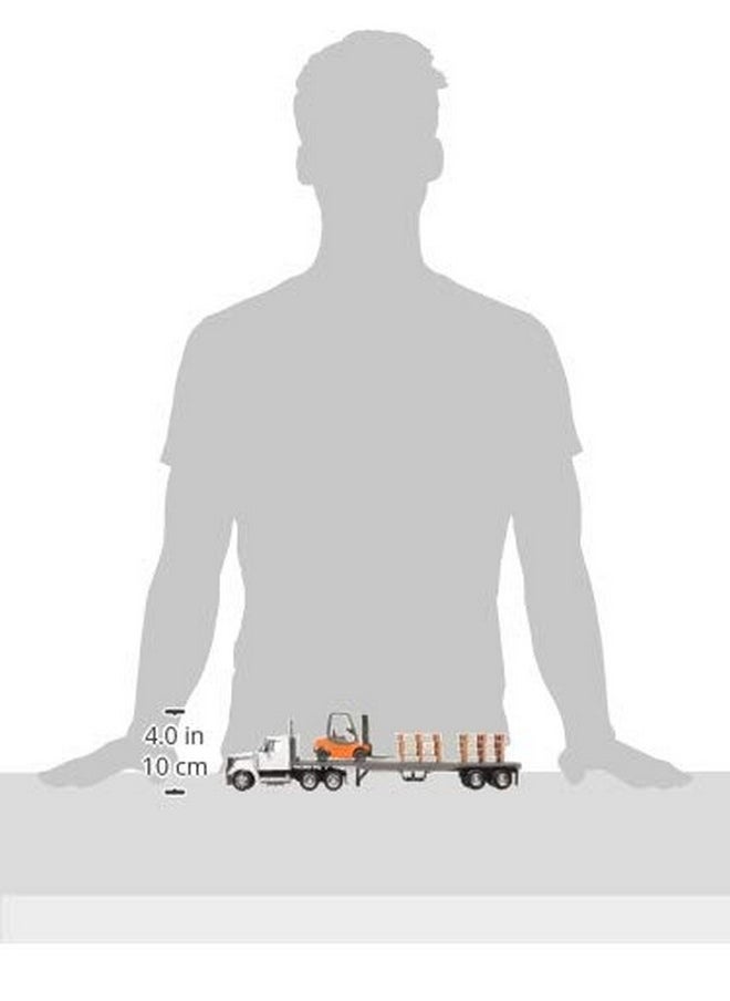 New-Ray 16643 Newray 1: 43 Long Haul Trucker - International Lonestar Flatbed with Forklift & Pallets, White,unisex-children
