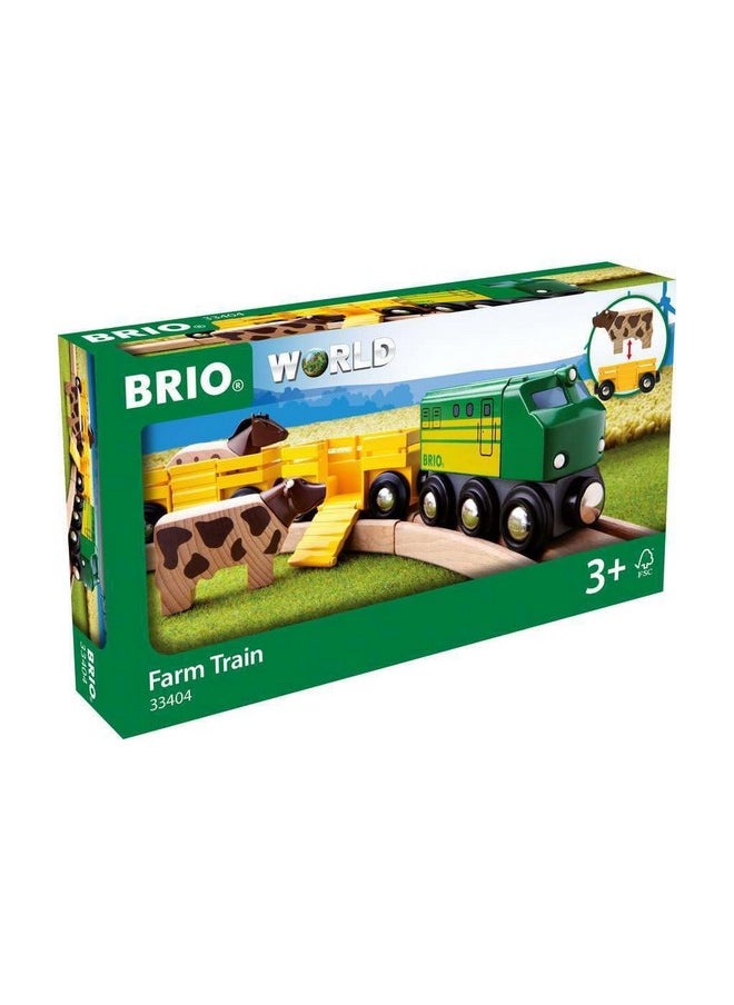 BRIO World 33404 - Farm Train | 5-Piece Wooden Toy Train Set for Kids | Ideal for Ages 3 & Up | Certified Sustainable Materials