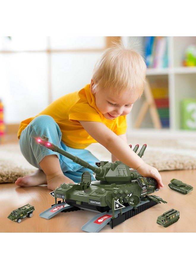 CUTE STONE Military Vehicles Set, Tank Toy Set with Realistic Light and Sound, Rotating Turret and Missile, 4 Pack Assorted Alloy Army Vehicles, Great Military Toy for Kids Boys