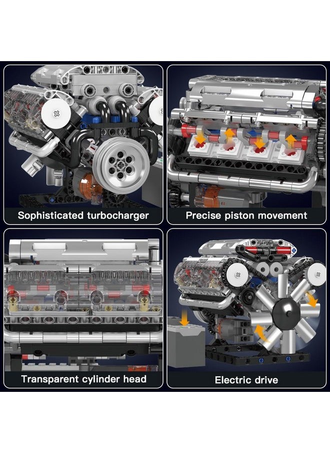 Mould King Visible V-8 Engine Building Blocks V8 Motor Model Building Toys, V8 Combustion Engine Building Sets, Creative STEM Toys Engine Building Kit for Adults Kids 14+(535PCS)