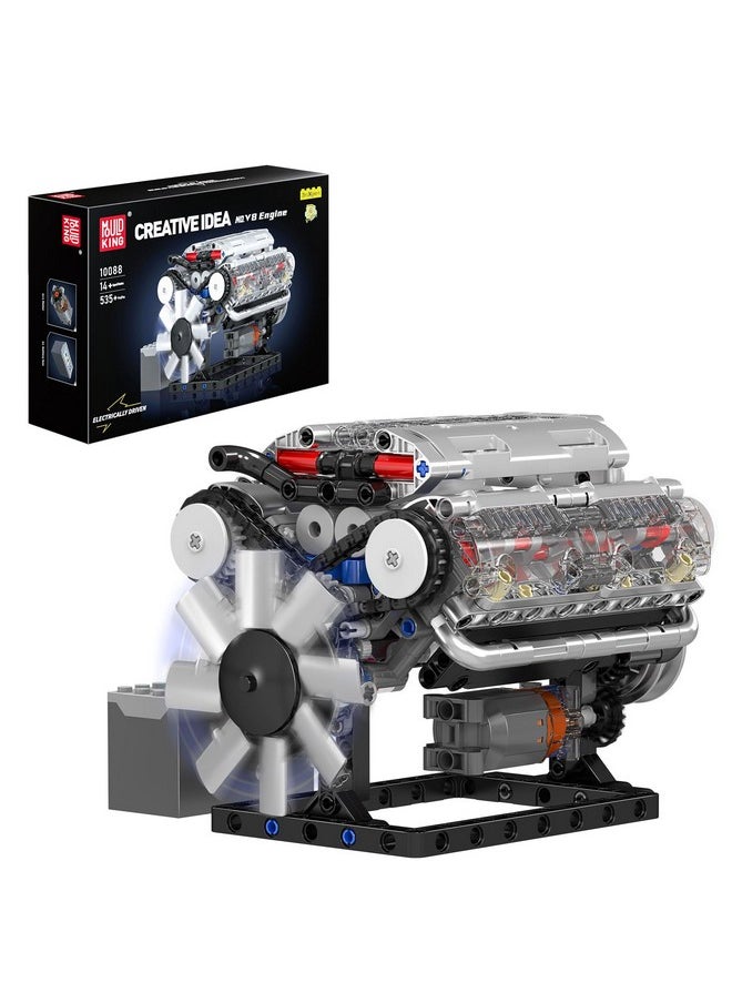 Mould King Visible V-8 Engine Building Blocks V8 Motor Model Building Toys, V8 Combustion Engine Building Sets, Creative STEM Toys Engine Building Kit for Adults Kids 14+(535PCS)