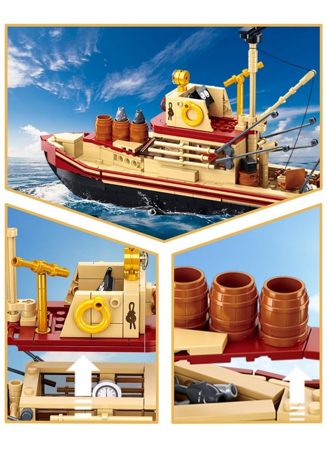 City Jaws Fishing Boat Building Sets with 3 Fisherman Minifigures, Ship Building Kit with Shark Toys, Christmas Birthday Gifts Toys for Adults Kids, Compatible with Lego Boat Ship, 592 PCS