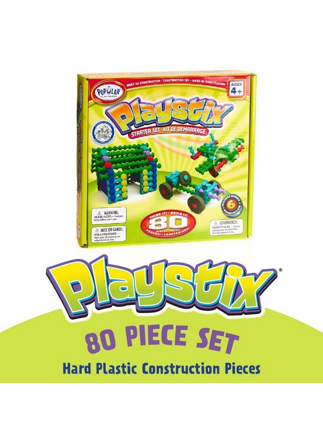 POPULAR PLAYTHINGS Playstix Starter Set Construction Toy Building Blocks 80 Piece Kit