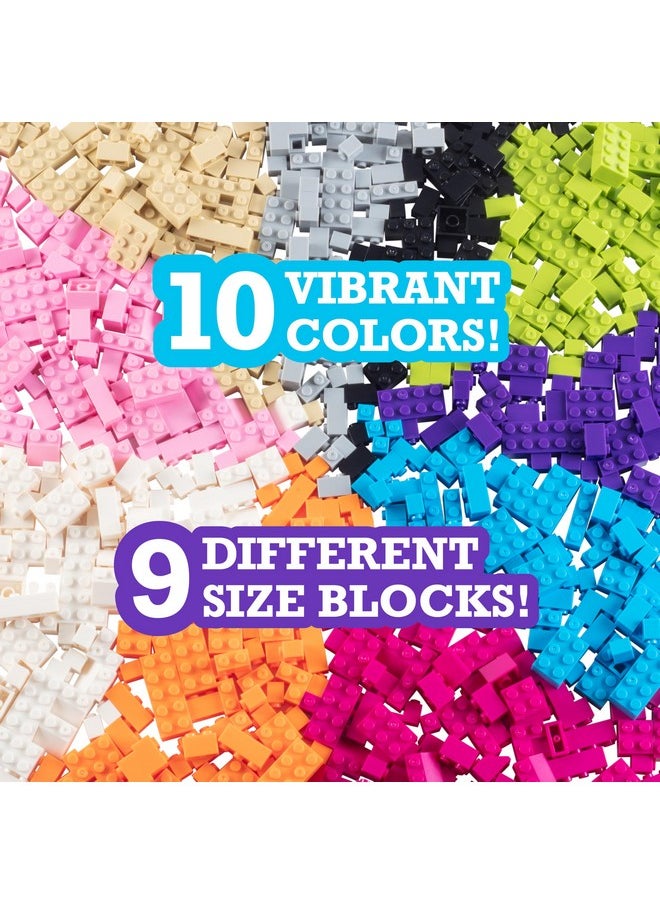 SCS Direct Building Block Friends Pastel Bricks- 500 Pcs Bulk Set-10 Colors with 27 Roof Pieces - Compatible & Tight Fit with All Major Brands- Great for Activity Tables & School Projects, Xmas Gift