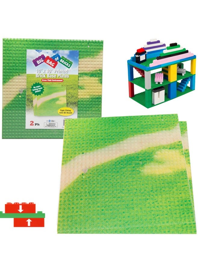 SCS Direct Brick Building Blocks 10x10 Large Grassy Field Baseplates, 2 Pack, Dual Connectivity Connects Blocks on Both Top & Bottom Sides, Tight Fit w All Brands, Great for Kids Play Table, Xmas Gift