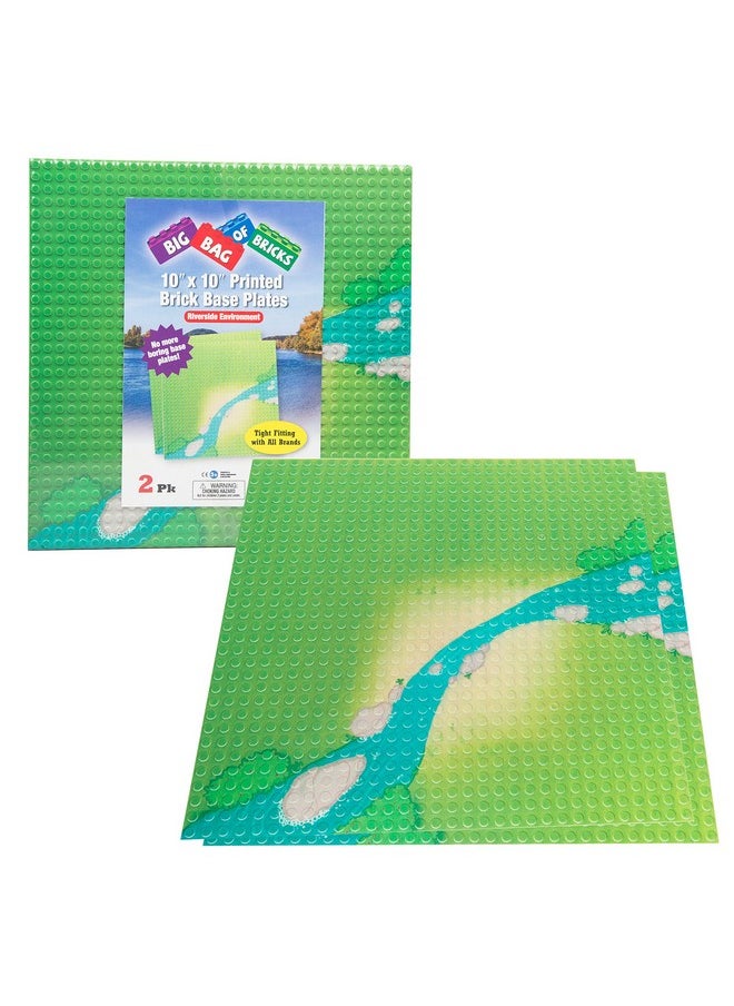 SCS Direct Brick Building Blocks Baseplates with Grassy Field and River Pattern - Large 10