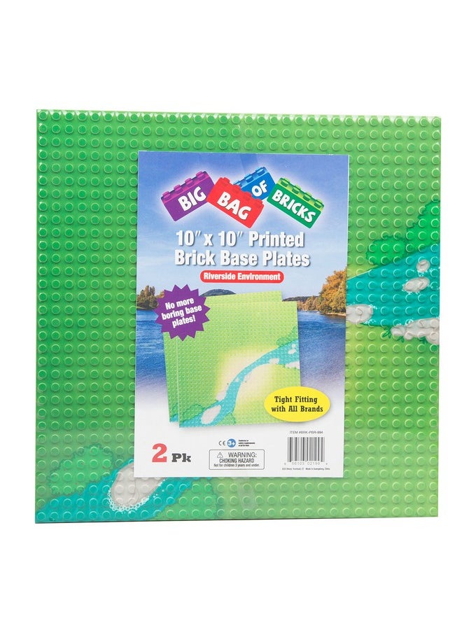 SCS Direct Brick Building Blocks Baseplates with Grassy Field and River Pattern - Large 10