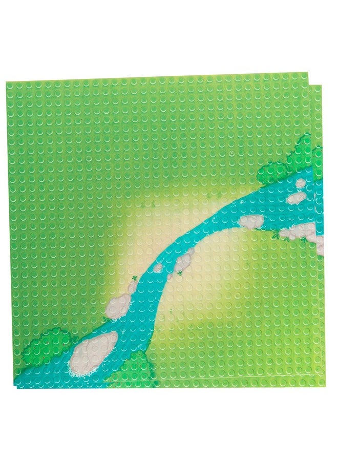 SCS Direct Brick Building Blocks Baseplates with Grassy Field and River Pattern - Large 10