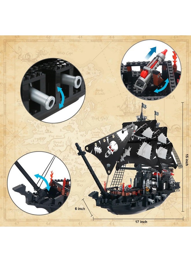 BRICK STORY 809-Piece Black Pirate Ship Building Set with Mini Figures for Kids Age 8+