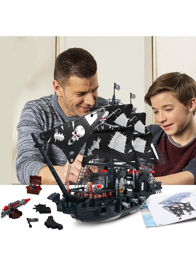 BRICK STORY 809-Piece Black Pirate Ship Building Set with Mini Figures for Kids Age 8+