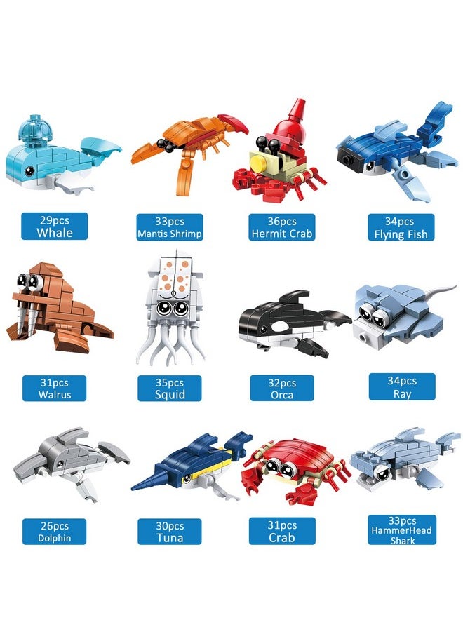 Jellydog Toy Party Favors for Kids Goodie Bags,12PCS Mini Building Blocks Ocean Animals, Building Sets Stem Toys, Assorted Building Blocks Sets for Birthday Party Gift,Goodie Bags, Prize,Cake Topper