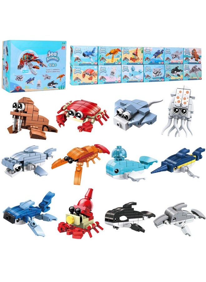 Jellydog Toy Party Favors for Kids Goodie Bags,12PCS Mini Building Blocks Ocean Animals, Building Sets Stem Toys, Assorted Building Blocks Sets for Birthday Party Gift,Goodie Bags, Prize,Cake Topper
