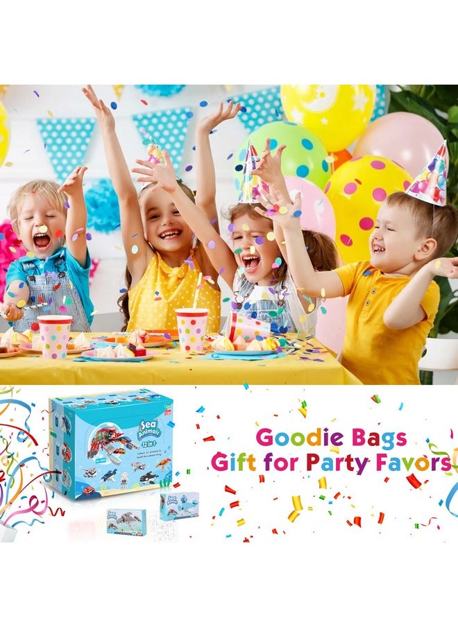 Jellydog Toy Party Favors for Kids Goodie Bags,12PCS Mini Building Blocks Ocean Animals, Building Sets Stem Toys, Assorted Building Blocks Sets for Birthday Party Gift,Goodie Bags, Prize,Cake Topper