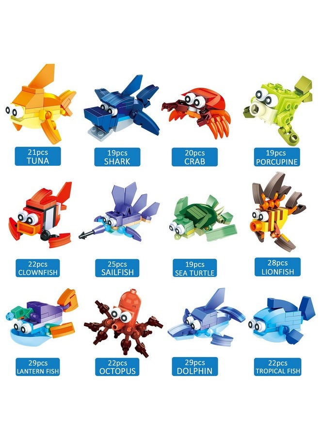 Party Favors for Kids Goodie Bags ,12PCS Mini Building Blocks Ocean Animal, Sea Creatures Building Blocks Set，Building Sets Stem Toys for Birthday Party Gift,Goodie Bags, Prize,Cake Topper