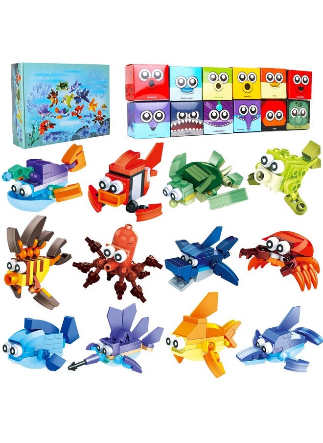 Party Favors for Kids Goodie Bags ,12PCS Mini Building Blocks Ocean Animal, Sea Creatures Building Blocks Set，Building Sets Stem Toys for Birthday Party Gift,Goodie Bags, Prize,Cake Topper