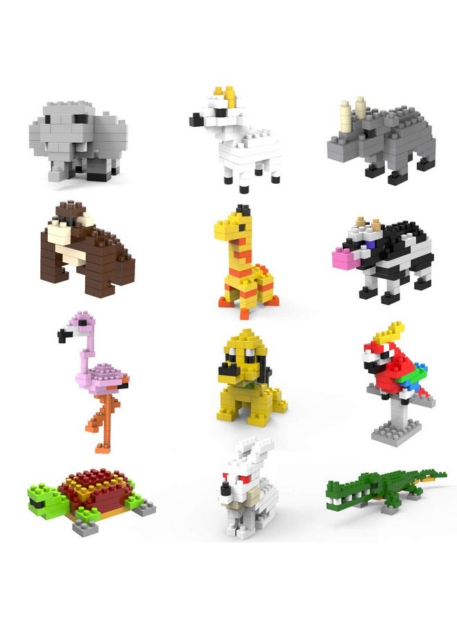 Jellydog Toy Mini Building Blocks Animals,Party Favors for Kids,12 in 1 Stem Toys Building Sets, Assorted Mini Animals Building Blocks Sets for Goodie Bags, Prize,Cake Topper