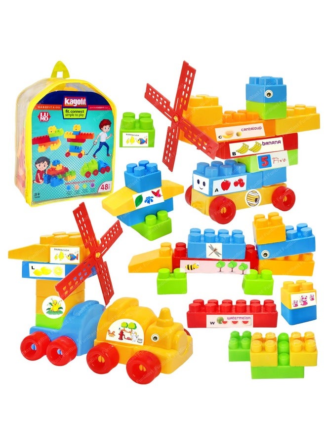 FunBlast Building Blocks for Kids - DIY Plastic Building Blocks for Kids Puzzle Games for Kids, Toys for Children Educational & Learning Toy for 3+ Years Kids, Girls & Boys (48 Pcs-Multicolor)