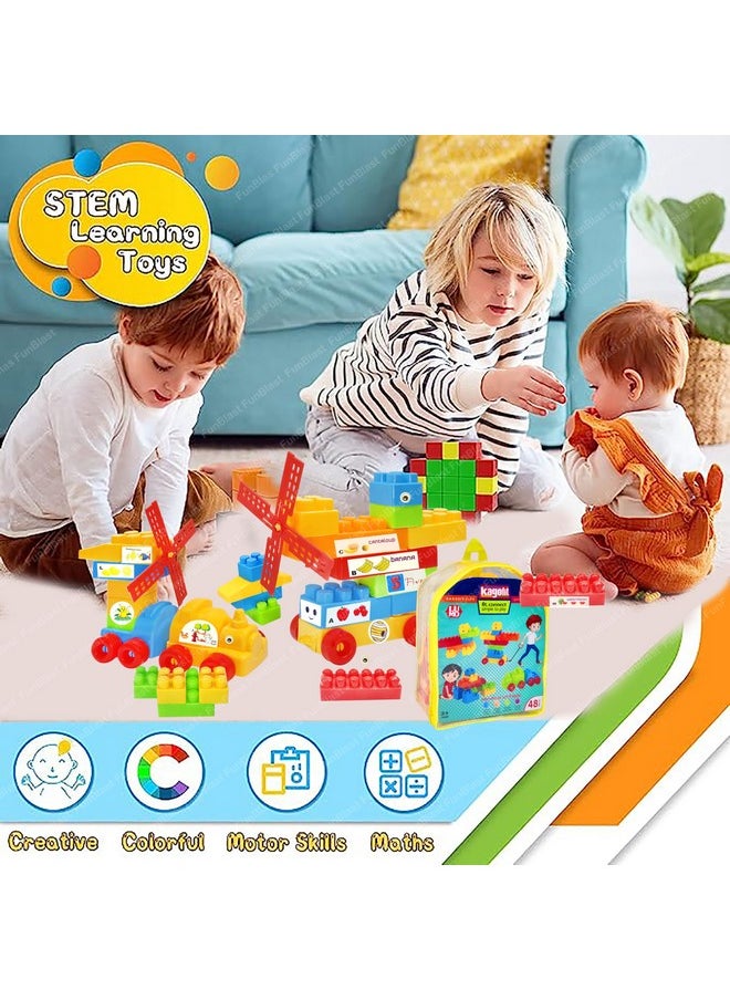 FunBlast Building Blocks for Kids - DIY Plastic Building Blocks for Kids Puzzle Games for Kids, Toys for Children Educational & Learning Toy for 3+ Years Kids, Girls & Boys (48 Pcs-Multicolor)