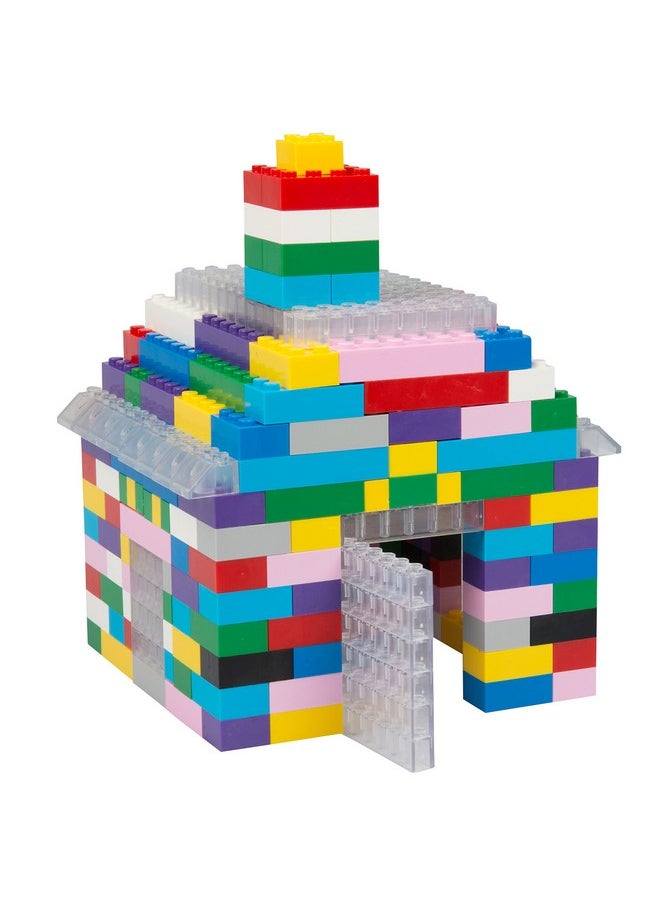 SCS Direct Building Block Bricks - 1000 Pc Bulk Set of Unique Clear Color with 54 Roof Pieces - Compatible & Tight Fit w/All Major Brands - Great for Activity Tables & School Projects, Xmas Gift