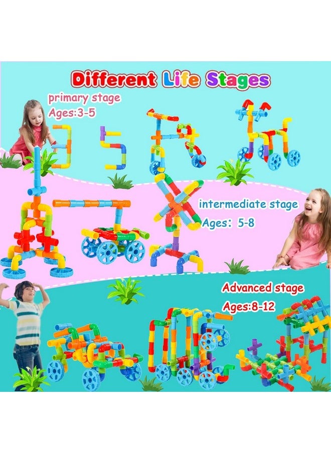 FunBlast Pipe Building Block Toy for Kids - STEM Toys for Kids, DIY Creative Building and Construction Toys, Learning Toys for Kids, Set of 90+ Pieces Pipe Blocks and 8 Wheels - Multicolor