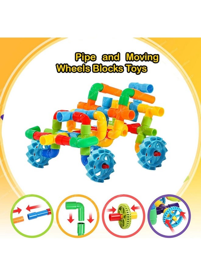 FunBlast Pipe Building Block Toy for Kids - STEM Toys for Kids, DIY Creative Building and Construction Toys, Learning Toys for Kids, Set of 90+ Pieces Pipe Blocks and 8 Wheels - Multicolor