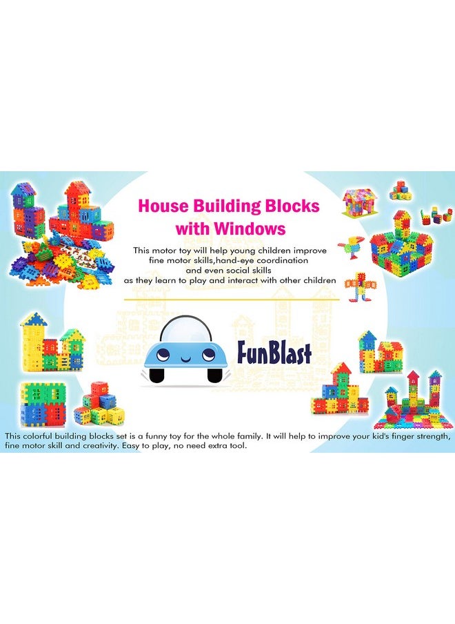 FunBlast Building Blocks For Kids, House Building Blocks with Windows, Block Game For Kids (Multicolor, Big Size) - 72 Pieces