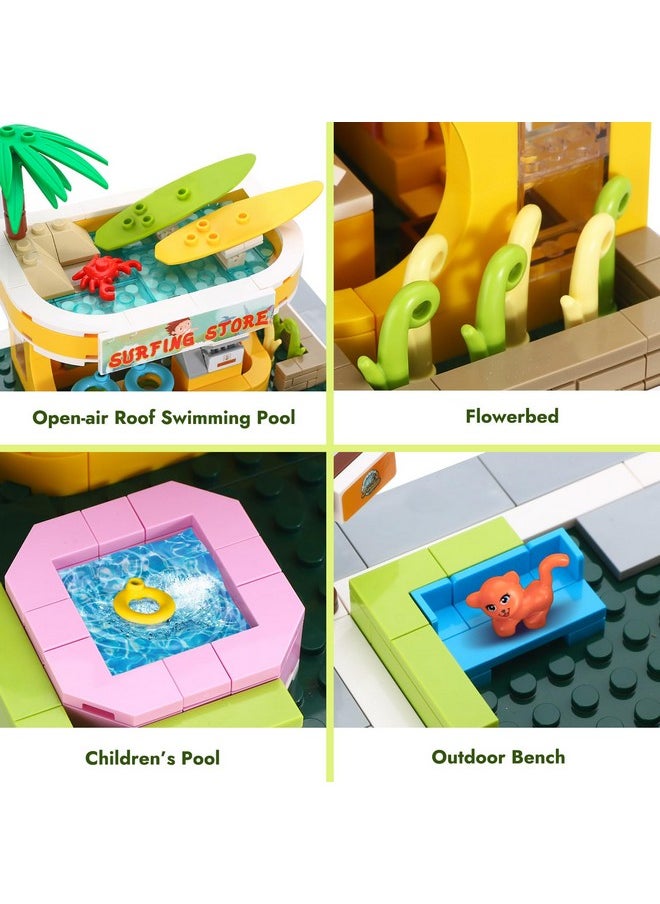 BRICK STORY Beach Surfer Shop Building Blocks Toys Friends Beach Vacation Building Set Beach Store with Surfing Accessories Building Kit Gift for Kids Aged 6-12 and up，306 Pcs