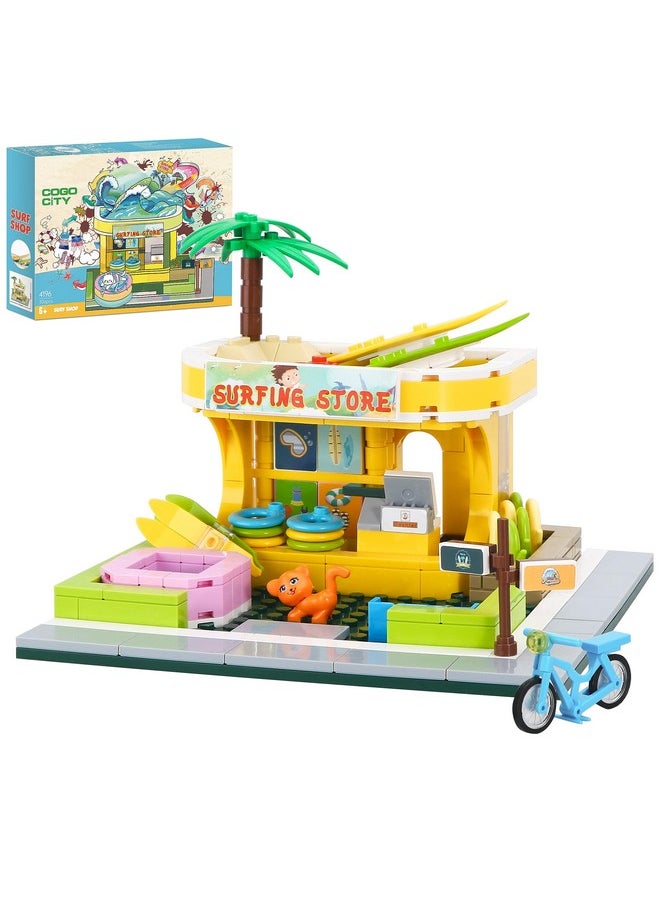 BRICK STORY Beach Surfer Shop Building Blocks Toys Friends Beach Vacation Building Set Beach Store with Surfing Accessories Building Kit Gift for Kids Aged 6-12 and up，306 Pcs