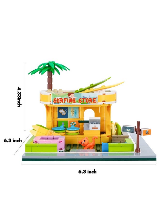 BRICK STORY Beach Surfer Shop Building Blocks Toys Friends Beach Vacation Building Set Beach Store with Surfing Accessories Building Kit Gift for Kids Aged 6-12 and up，306 Pcs