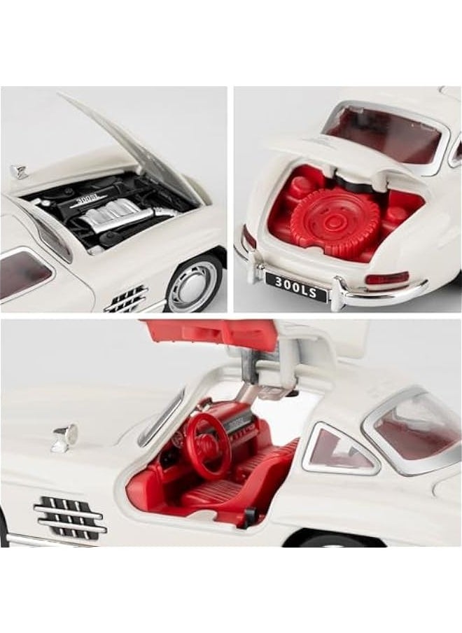 1955 Mercedes-Benz 300sl Vintage Car Model, 1/32 Toy Car with Sound and Light Function, Children's Toy Model Car with PullBack Function, Collector's Quality Model Car, Gift for Children (white)
