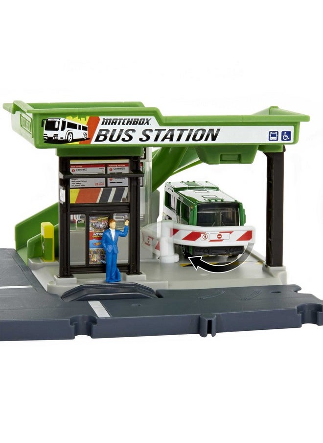 Matchbox Bus Station Track for Toy Cars Includes 1 Vehicle, Gift for Kids +3 Years Old (Mattel HDL08)