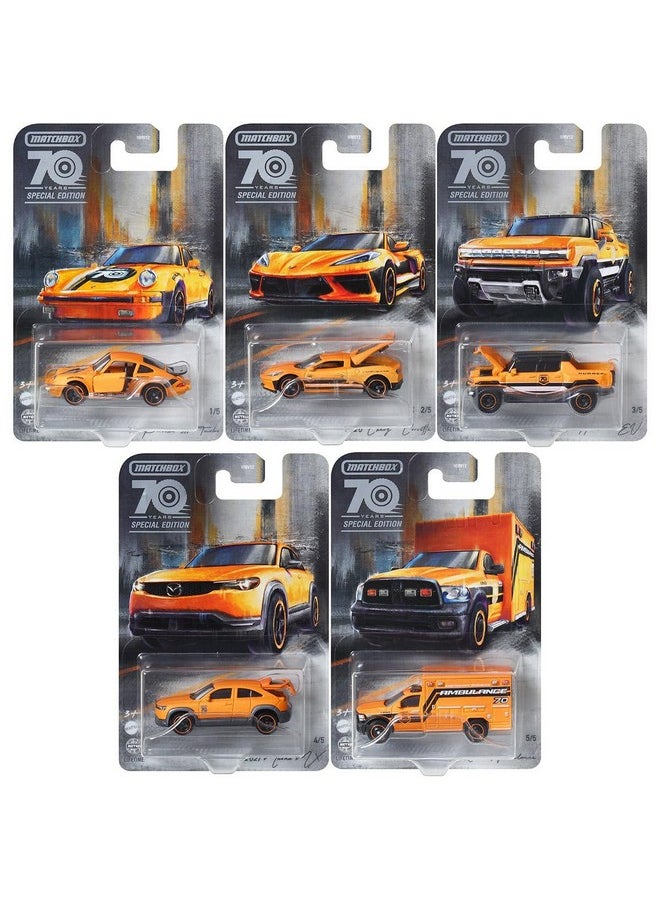 Matchbox 2023 70th Anniversary Special Edition Moving Parts Complete Set of 5 Diecast Vehicles from HMV12-956A Release