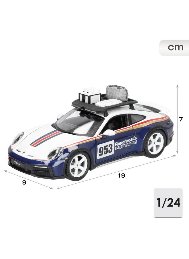 BBURAGO - 1/24 Racing - 2023 Porsche 911 Dakar - New 2024: Metal Racing Vehicle - Interior Details - Opening Doors and Hood - Scale 1/24., B18-28029
