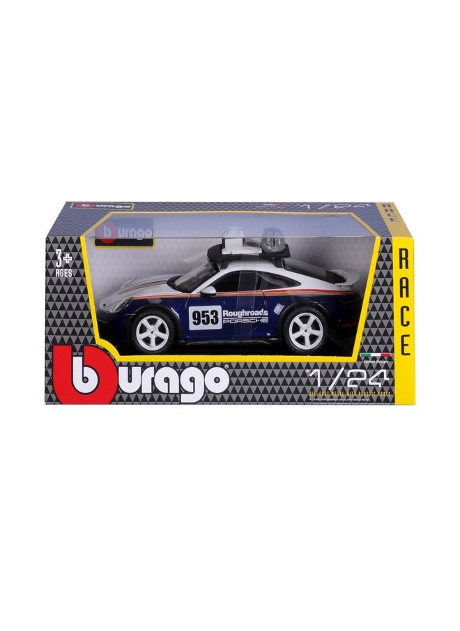 BBURAGO - 1/24 Racing - 2023 Porsche 911 Dakar - New 2024: Metal Racing Vehicle - Interior Details - Opening Doors and Hood - Scale 1/24., B18-28029